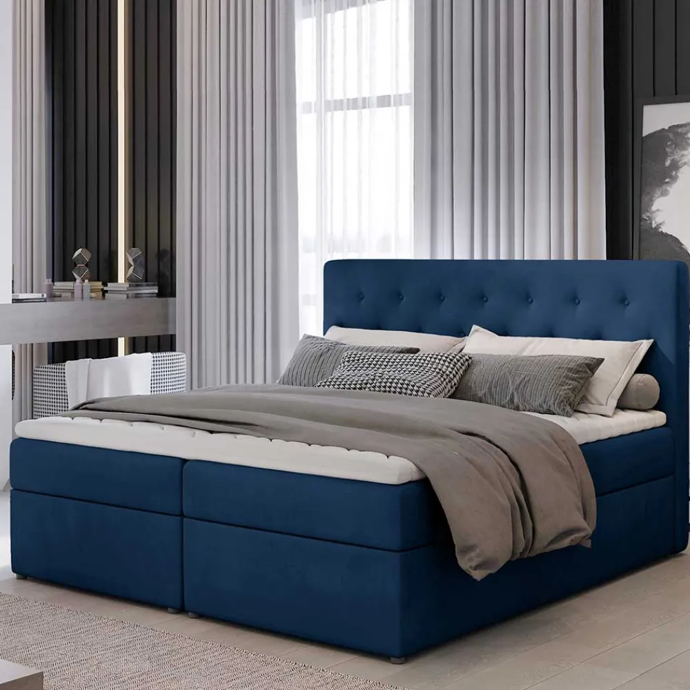 Wohnen Stauraumbett in Dunkelblau Samtbezug - Sipano