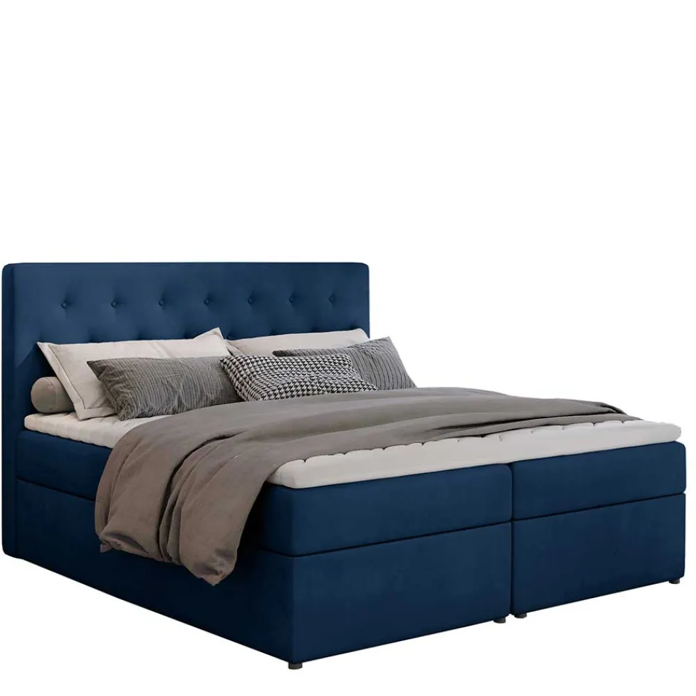 Wohnen Stauraumbett in Dunkelblau Samtbezug - Sipano