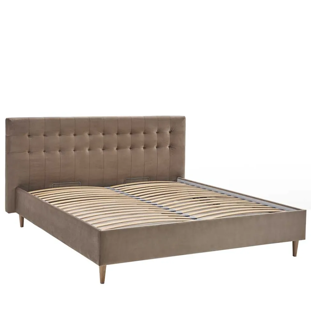 Wohnen Stauraumbett in Taupe aus Samt - Ubaldo