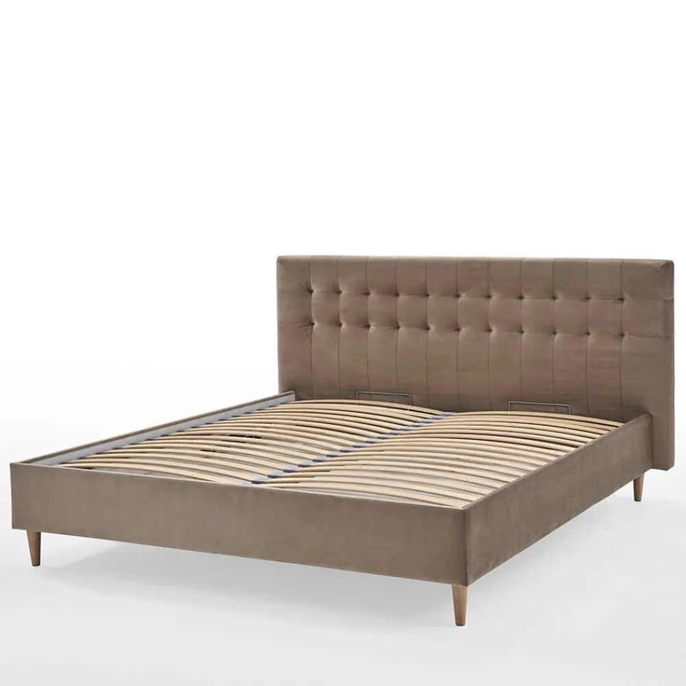 Wohnen Stauraumbett in Taupe aus Samt - Ubaldo