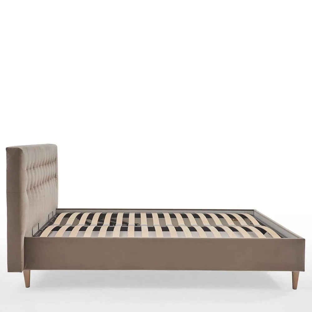 Wohnen Stauraumbett in Taupe aus Samt - Ubaldo