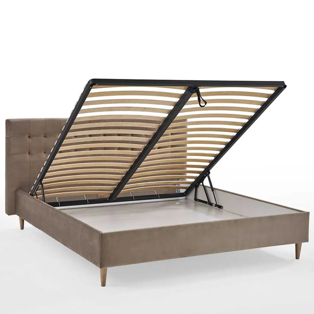 Wohnen Stauraumbett in Taupe aus Samt - Ubaldo