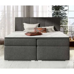 Wohnen Stauraum-Polsterbett in Dunkelgrau Stoff - Hamjon