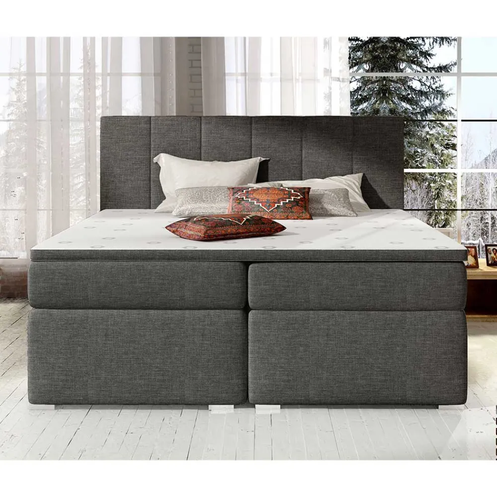 Wohnen Stauraum-Polsterbett in Dunkelgrau Stoff - Hamjon