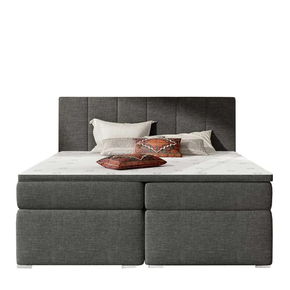 Wohnen Stauraum-Polsterbett in Dunkelgrau Stoff - Hamjon