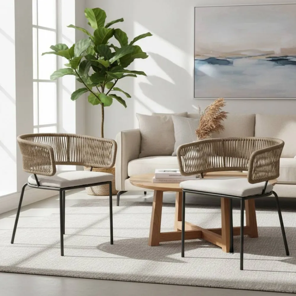 Wohnen Rattanmöbel|Esszimmerstühle*Stühle aus Kordelgeflecht Beige - Wanisha (4er Set)