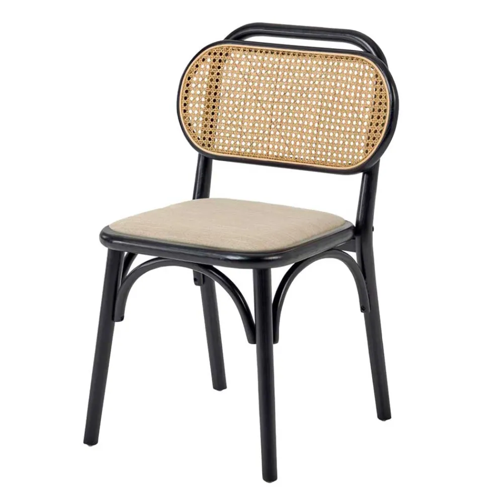 Wohnen Rattanmöbel*Stühle aus Ulme & Rattan & Stoff - Boxtan (2er Set)