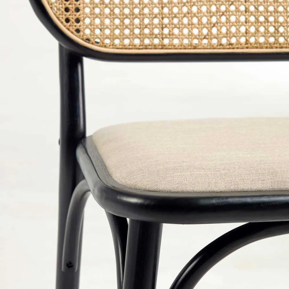 Wohnen Rattanmöbel*Stühle aus Ulme & Rattan & Stoff - Boxtan (2er Set)