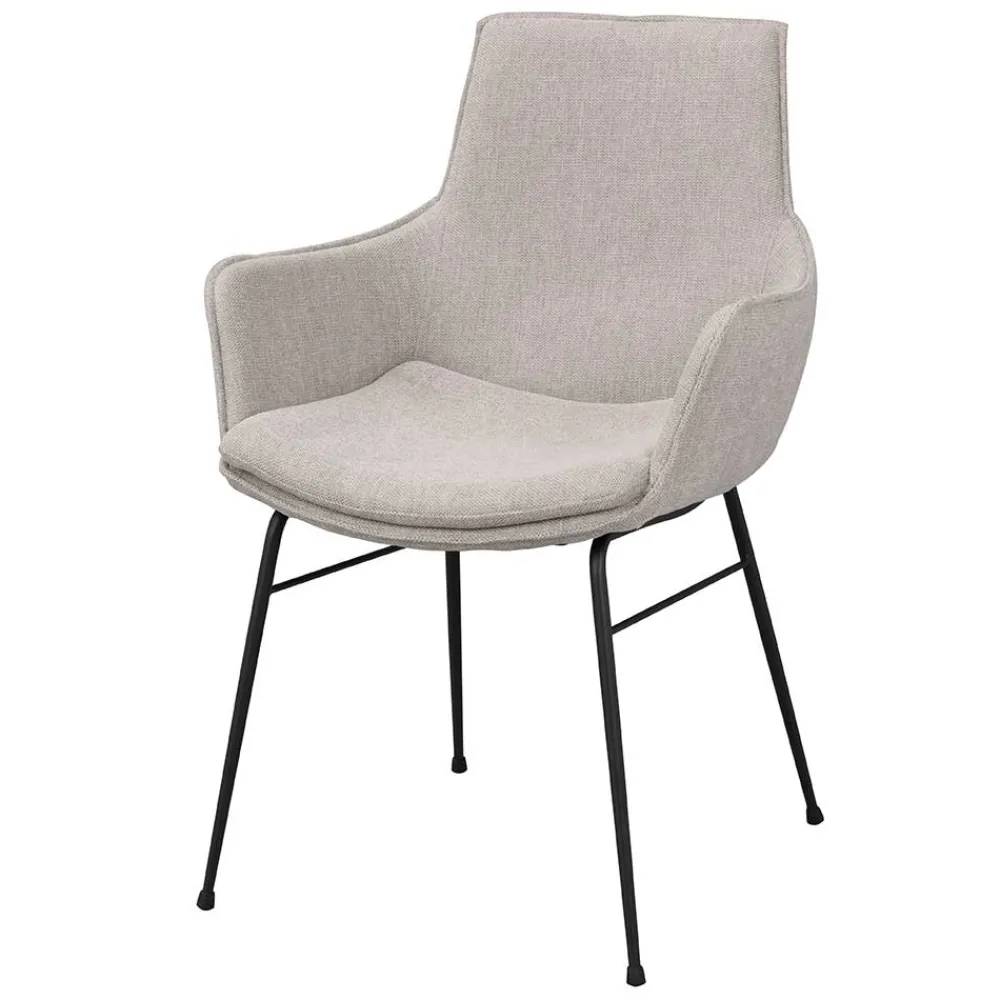 Wohnen Schwarze Möbel|Küchenstühle*Stoff Armlehnenstuhl in Hellgrau - Jackon (2er Set)