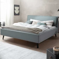 Wohnen Stoff Bett in Hellblau mit Schwarz - Longli