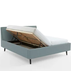 Wohnen Stoff Bett in Hellblau mit Schwarz - Longli