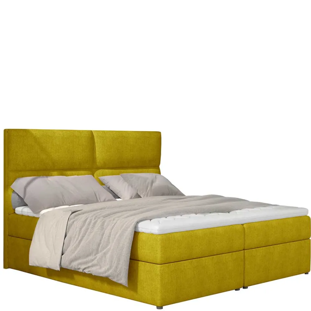 Wohnen Betten|Betten*Stoffbett in Currygelb mit Matratzen und Topper - Hadaoi