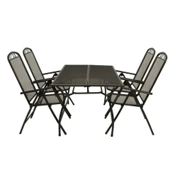 Wohnen Streckmetall Gartentisch mit 4 Klappstühlen - Postumo (fünfteilig)