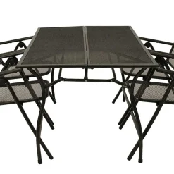 Wohnen Streckmetall Gartentisch mit 4 Klappstühlen - Postumo (fünfteilig)