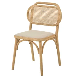 Wohnen Stuhl mit Wiener Geflecht & Stoffsitz Beige - Fiorenza (2er Set)