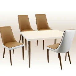 Wohnen Küchen-Essgruppen|Essgruppen*Stuhlgrupppe in Weiß & Braun - Cynthia (fünfteilig)