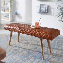 Wohnen Küchenbänke|Esszimmerbänke*Stylische Lederbank mit Rautensteppung - Barrena