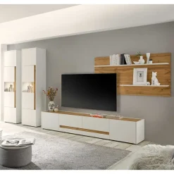 Wohnen Stylische Wohnwand in Weiß & Wildeiche - Nonessia (vierteilig)