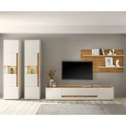 Wohnen Stylische Wohnwand in Weiß & Wildeiche - Nonessia (vierteilig)