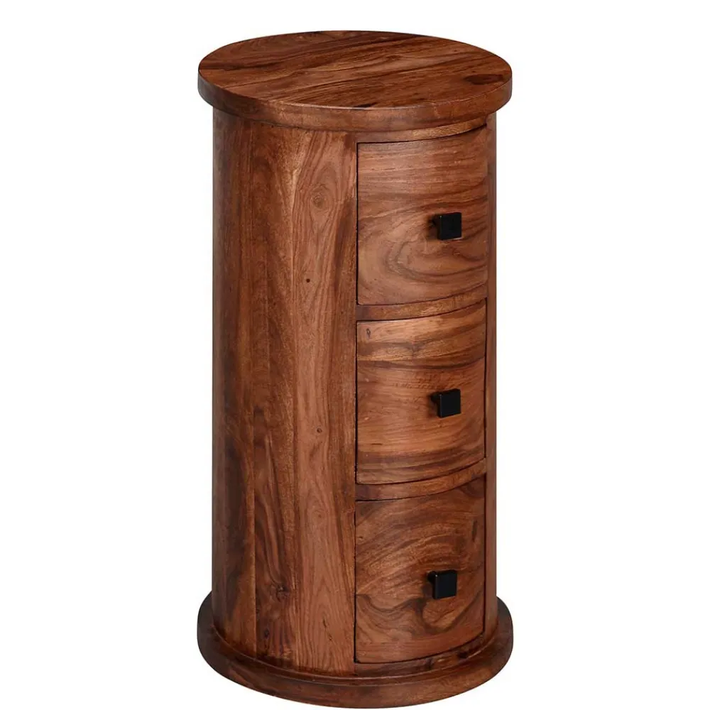 Wohnen Säulenkommode aus Mangoholz mit drei Schubladen - Active