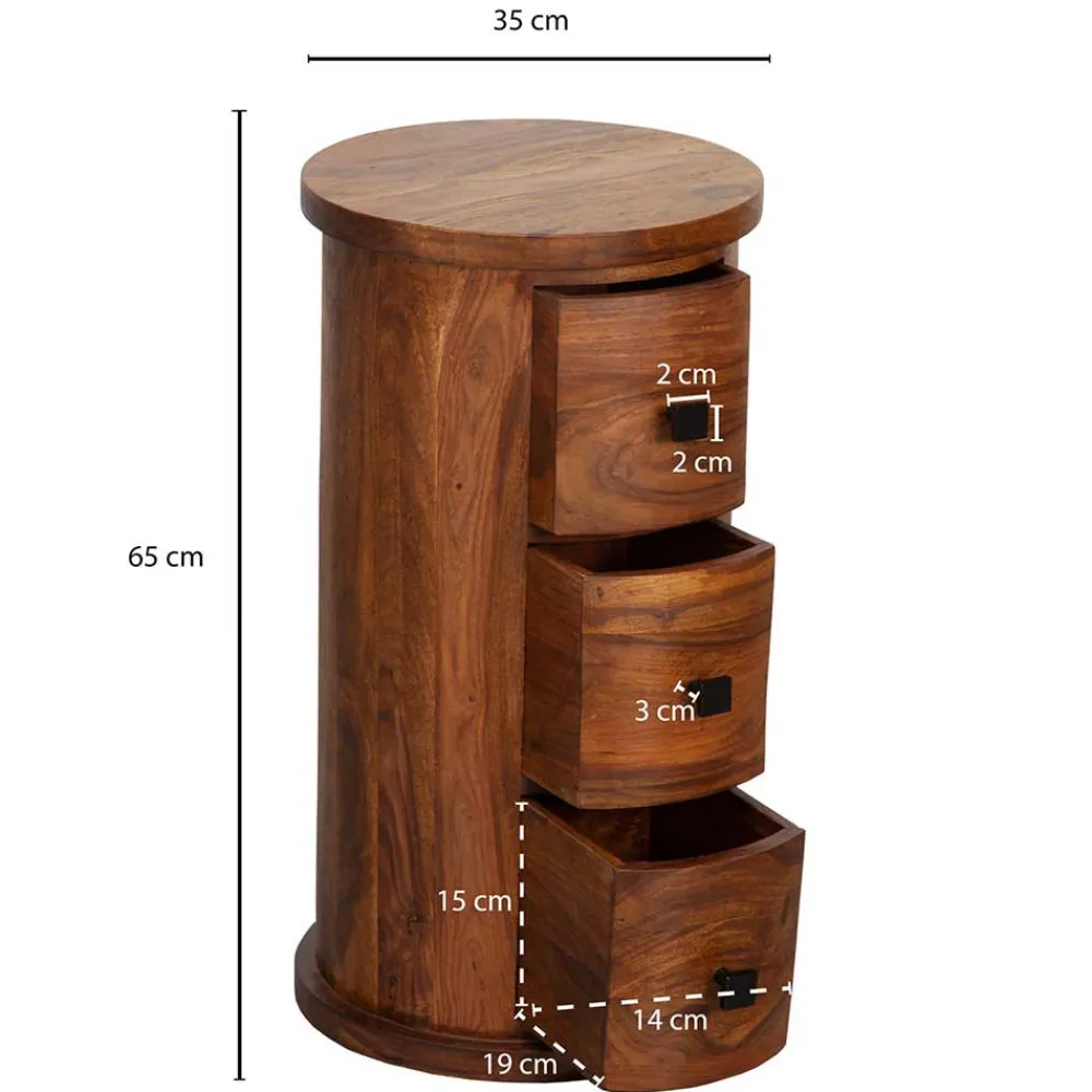 Wohnen Säulenkommode aus Mangoholz mit drei Schubladen - Active