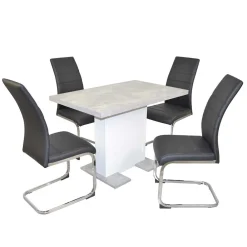 Wohnen Schwarze Möbel|Graue Möbel*Säulentisch & Schwingstühle Kombi - Bogna (fünfteilig)