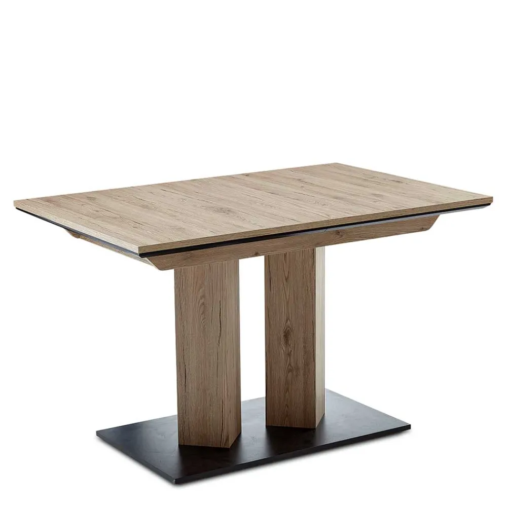 Wohnen Esszimmertische|Tische*Säulentisch in Wildeiche Optik & Schwarz - Annimo