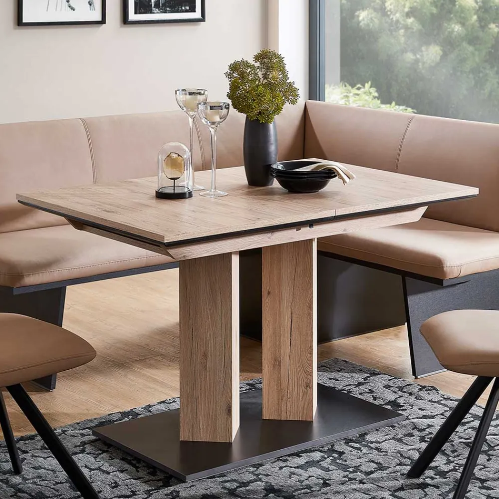 Wohnen Esszimmertische|Tische*Säulentisch in Wildeiche Optik & Schwarz - Annimo