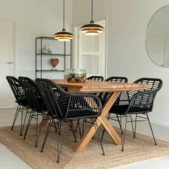 Wohnen Teak Altholz Tisch & Kunstrattan Stühle - Dariofa (siebenteilig)