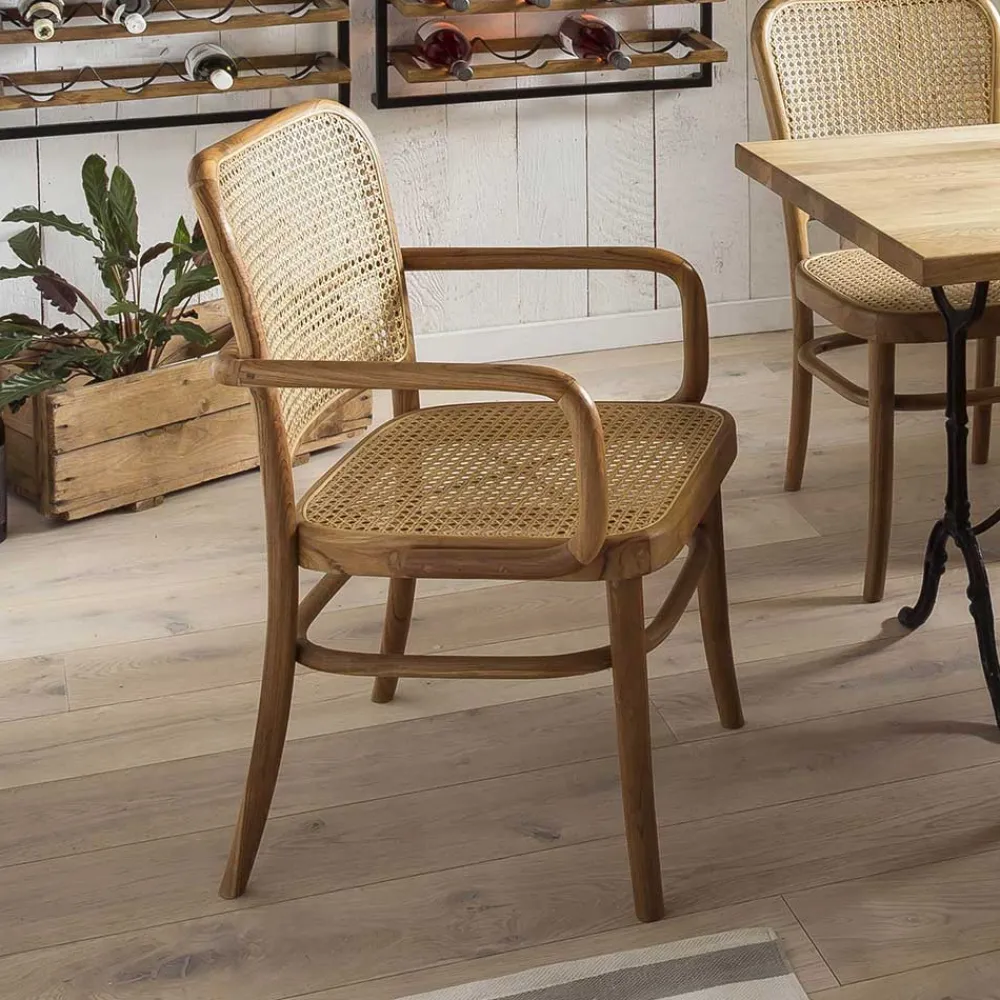 Wohnen Wohnzimmerstühle|Rattanmöbel*Teak Armlehnenstuhl mit Wiener Geflecht - Crasidio