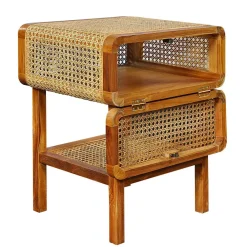 Wohnen Rattanmöbel|Nachttische*Teak Holz Nachtkommode mit Wiener Geflecht - Teako