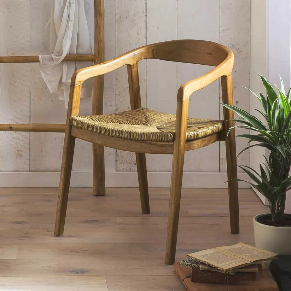 Wohnen Massivholzmöbel|Skandinavische Möbel*Teak Holzstuhl mit Armlehnen - Donabello