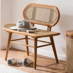 Wohnen Teak Wohnraum Bank mit Wiener Geflecht - Feliana