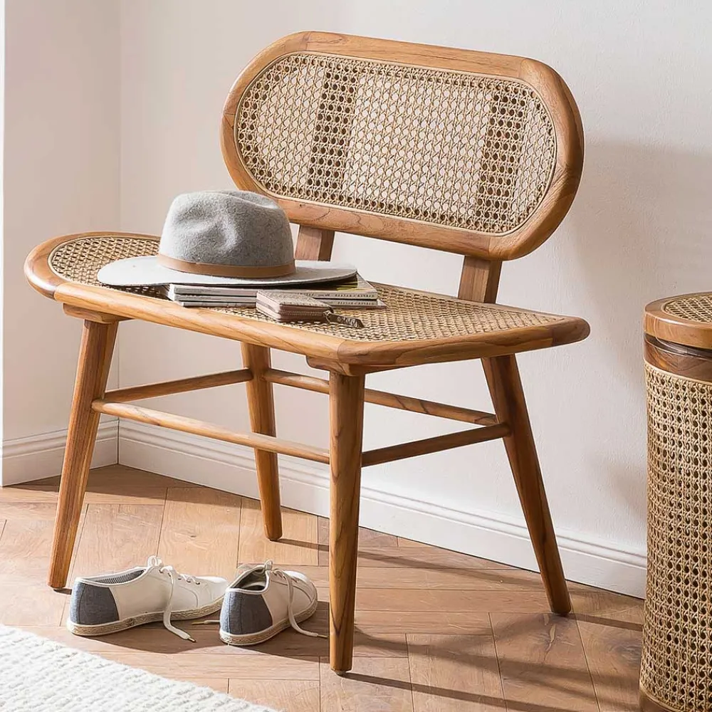 Wohnen Teak Wohnraum Bank mit Wiener Geflecht - Feliana