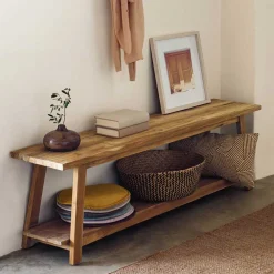 Wohnen Schuhschränke*Teakholz Bank mit Ablageboden - Romitella