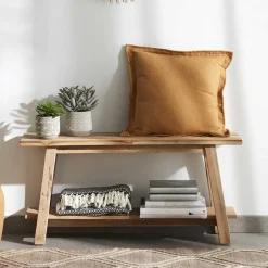 Wohnen Schuhschränke*Teakholz Bank mit Ablageboden - Romitella