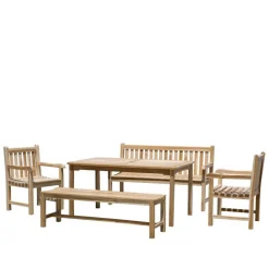 Wohnen Balkonmöbel|Terrassenmöbel*Teakholz Gartentisch-Gruppe massiv - Crajeva (fünfteilig)