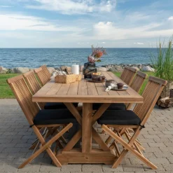 Wohnen Teakholz Tischgruppe mit acht Stühlen - Kaena (neunteilig)