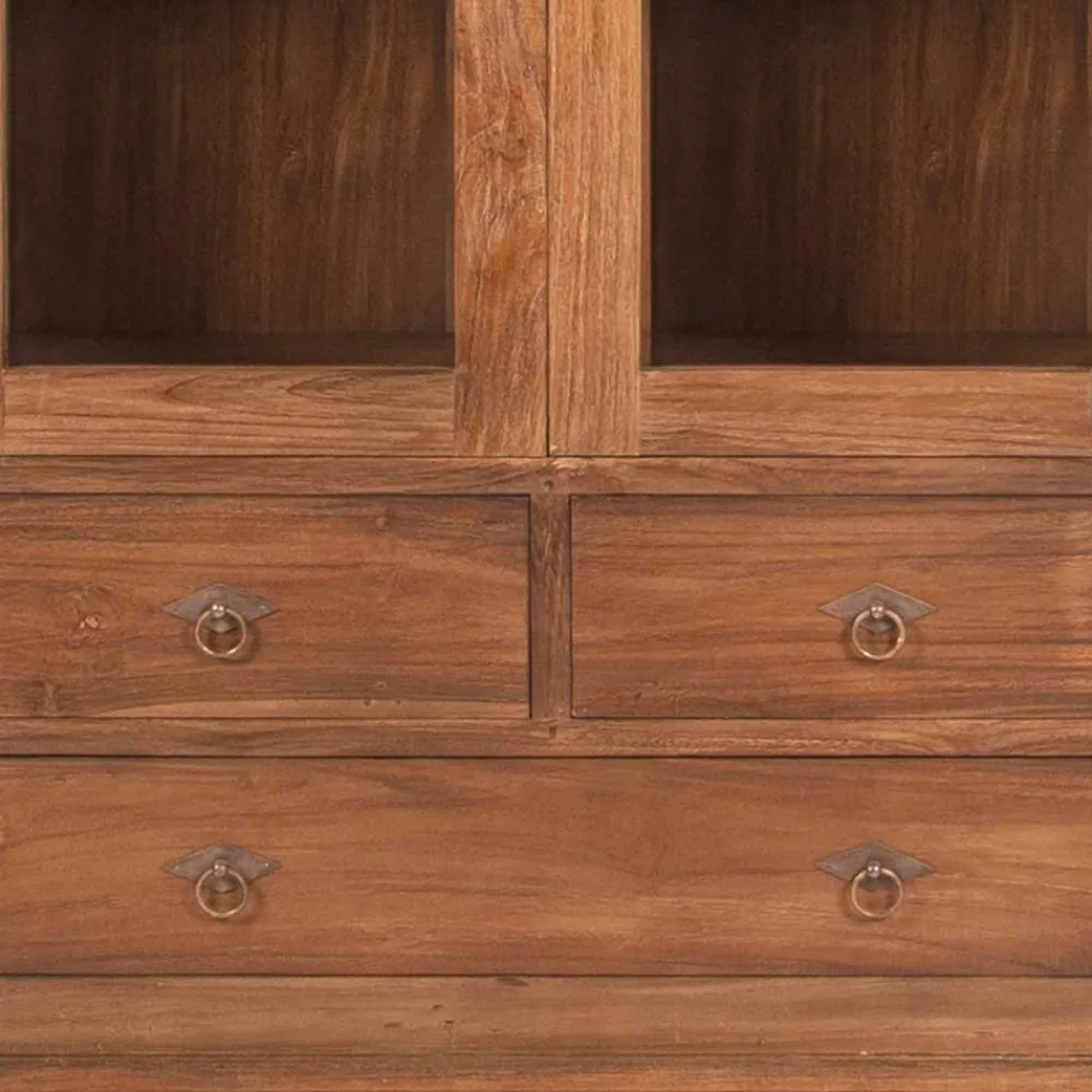 Wohnen Teakholz Vitrinenschrank Mangato im Landhausstil