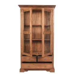 Wohnen Teakholz Vitrinenschrank Mangato im Landhausstil