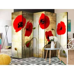 Wohnen 5-teiliger Paravent Gemalter Klatschmohn - Renira
