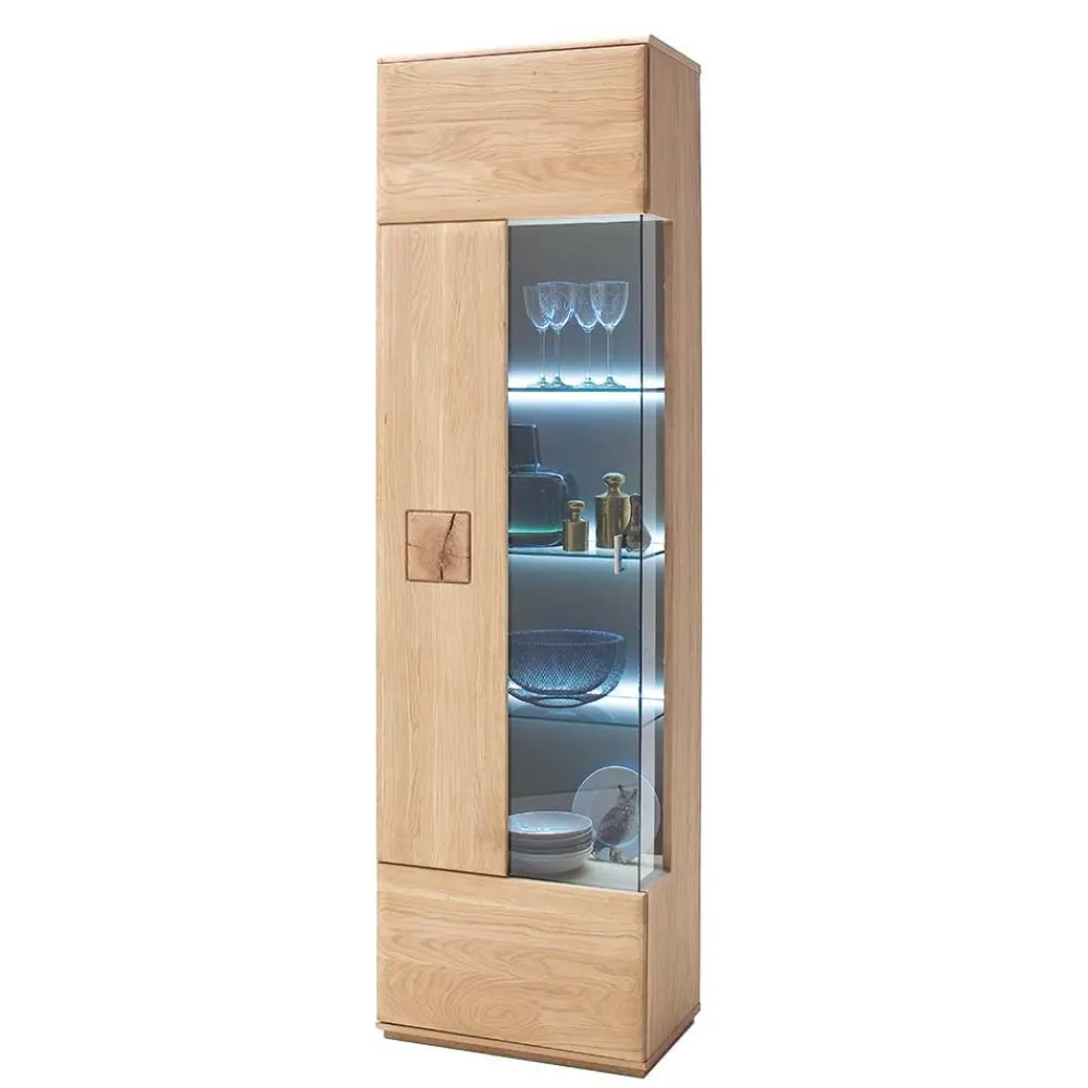 Wohnen Teilmassive Standvitrine in Eiche Bianco Pontros optional mit LED