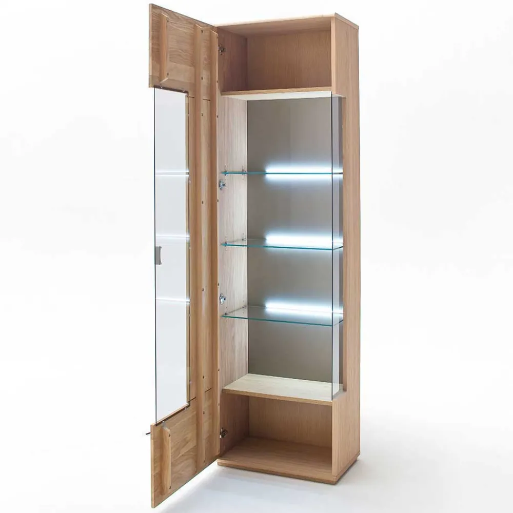 Wohnen Teilmassive Standvitrine in Eiche Bianco Pontros optional mit LED