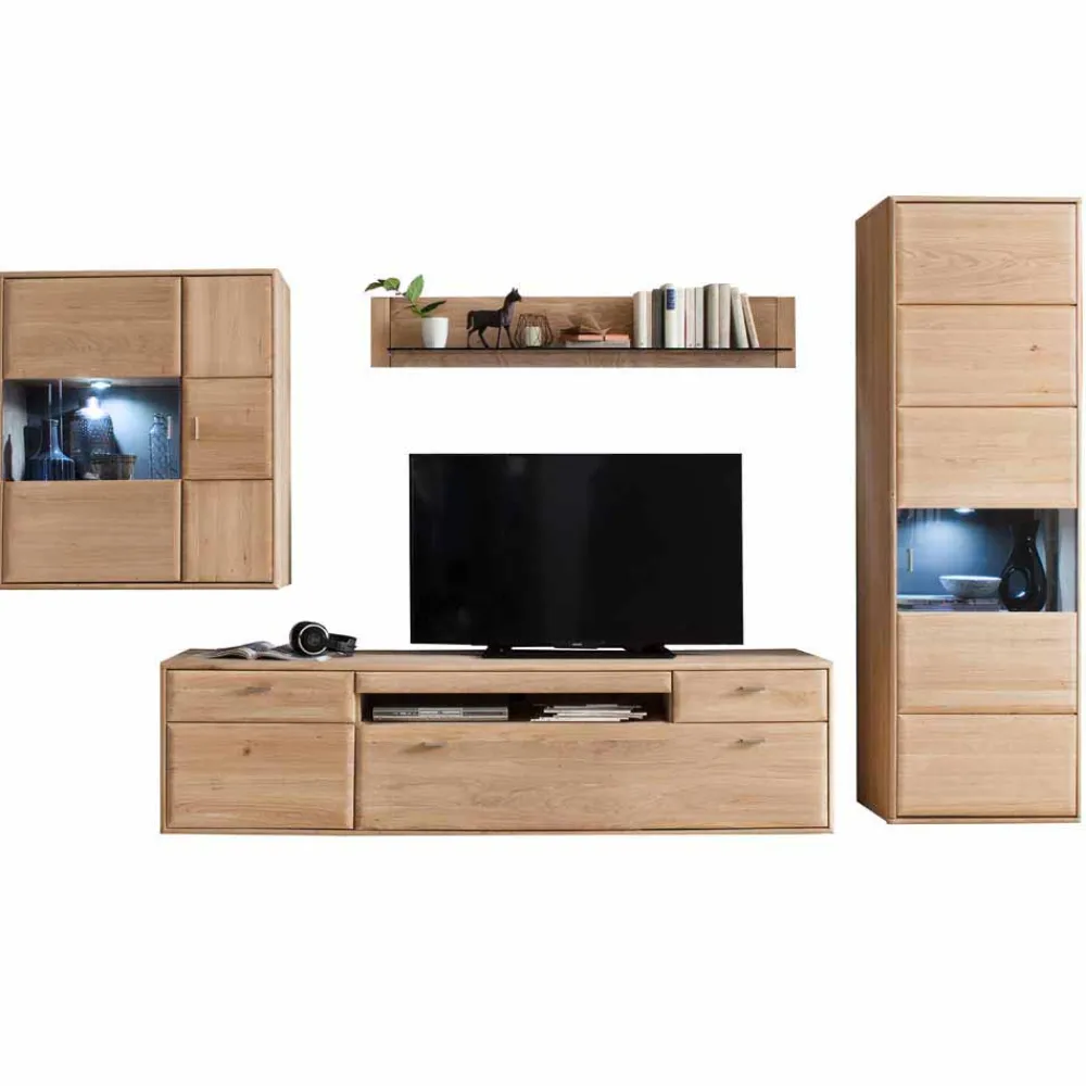 Wohnen Teilmassive TV Anbauwand in Eiche - Vernella (vierteilig)