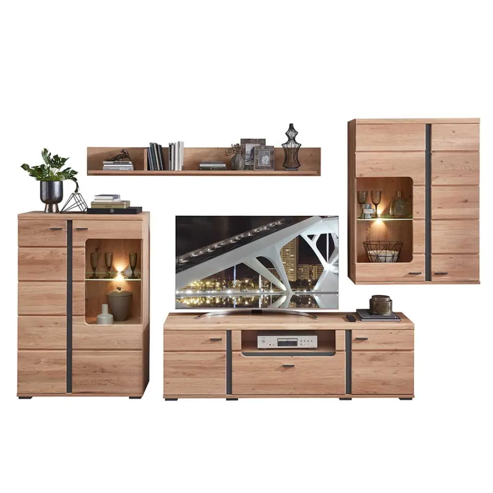 Wohnen Wohnwände|Wohnwand*Teilmassive Wohnwand Set - Mattadore (vierteilig)