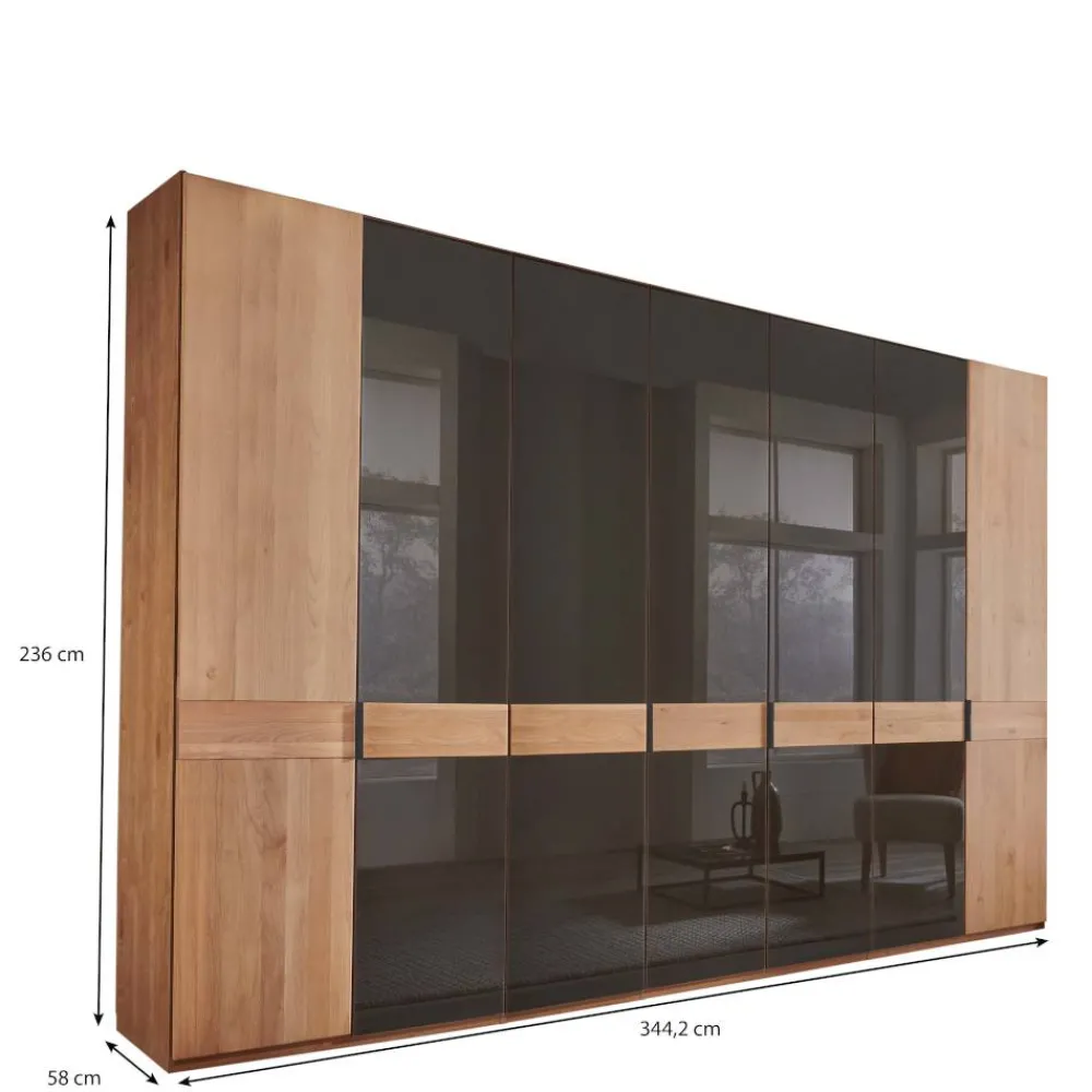 Wohnen Braune Möbel|Kleiderschränke*Teilmassiver Schrank mit sieben Türen - Hung