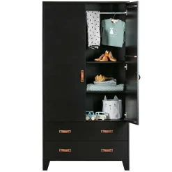 Wohnen Schränke|Kleiderschränke*Teilmassiver 94x180x40 Kiefernholz Kleiderschrank in Schwarz - Ilvessino