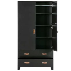 Wohnen Schränke|Kleiderschränke*Teilmassiver 94x180x40 Kiefernholz Kleiderschrank in Schwarz - Ilvessino