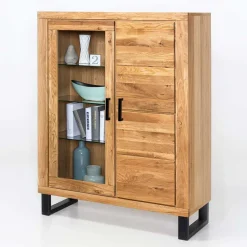 Wohnen Vitrinen|Wohnzimmer-Vitrinen*Teilmassives Highboard einseitig Glas - Arello