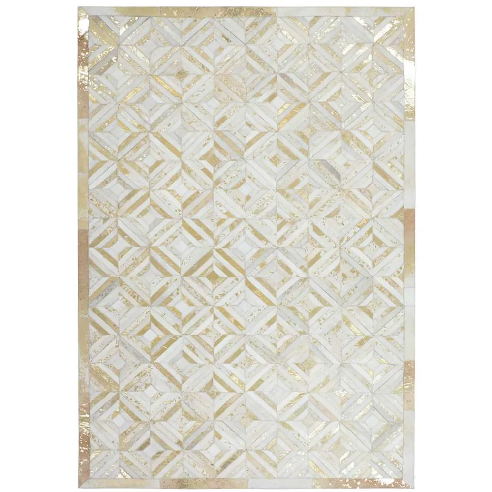 Wohnen Teppiche*Teppich aus Leder mit kurzem Fell in Creme & Gold - Meridus